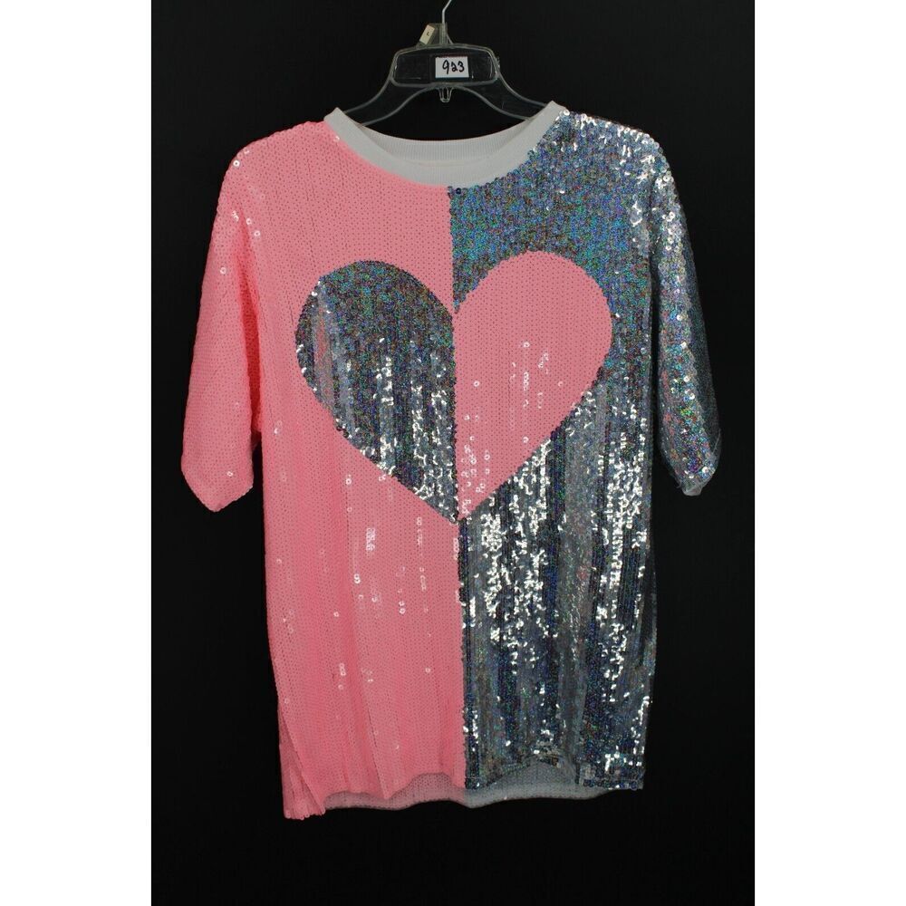 Main Strip Pink and Silver Sequin Heart Mini Dress